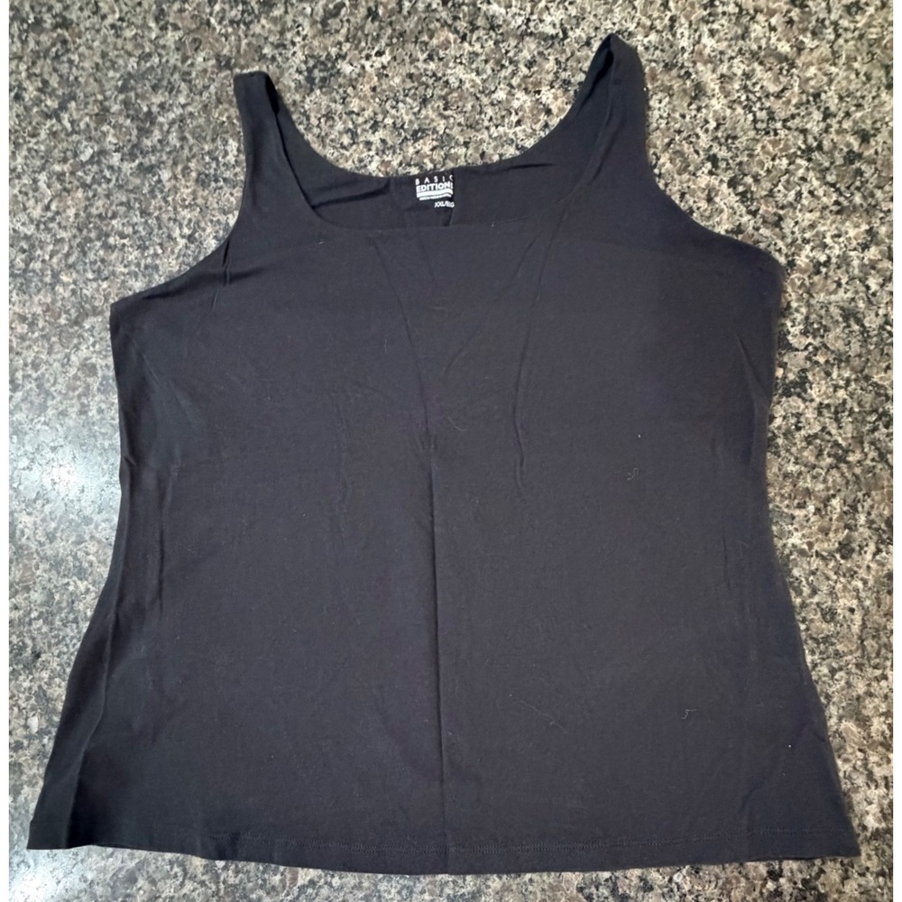 Basic Editions Womens XXL Black Scoop Neck Tank Top with Built-in Shelf Bra